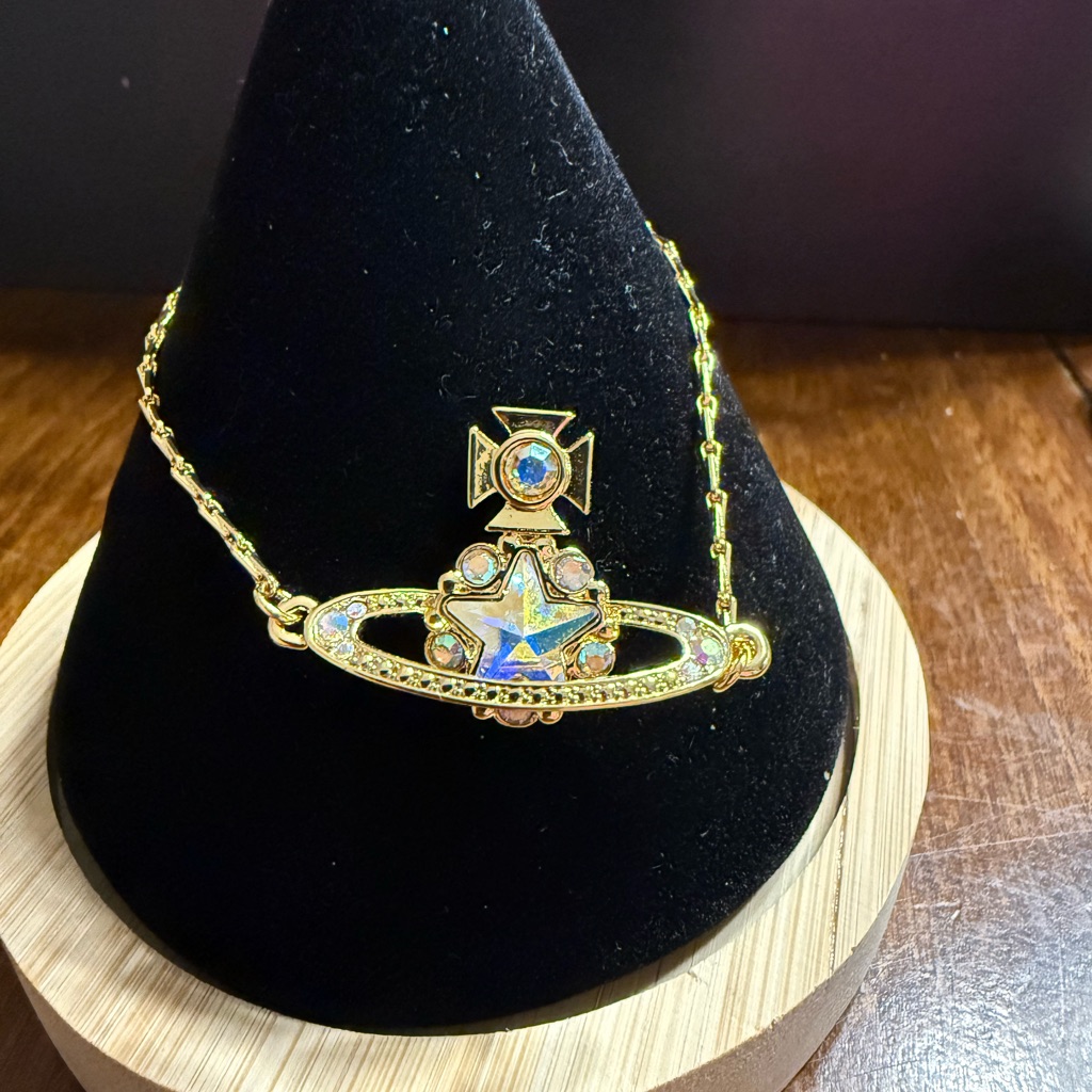 Vivienne Westwood Astrid Crystal Star Gold Iridescent Rainbow Orb Bracelet 63$